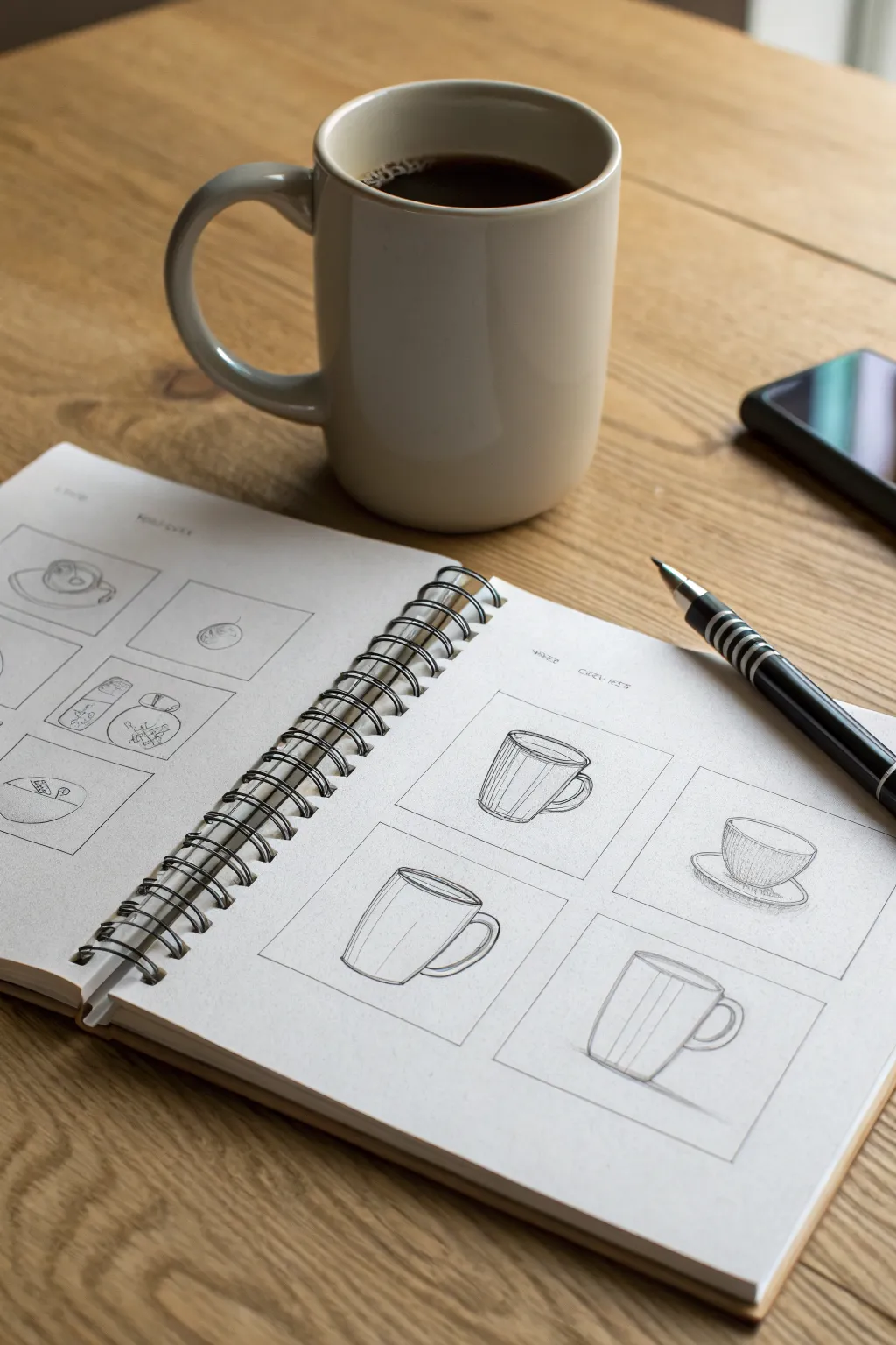 6 easy mug sketch steps: ellipse to shading, minimalist Scandinavian style with bold contrast
