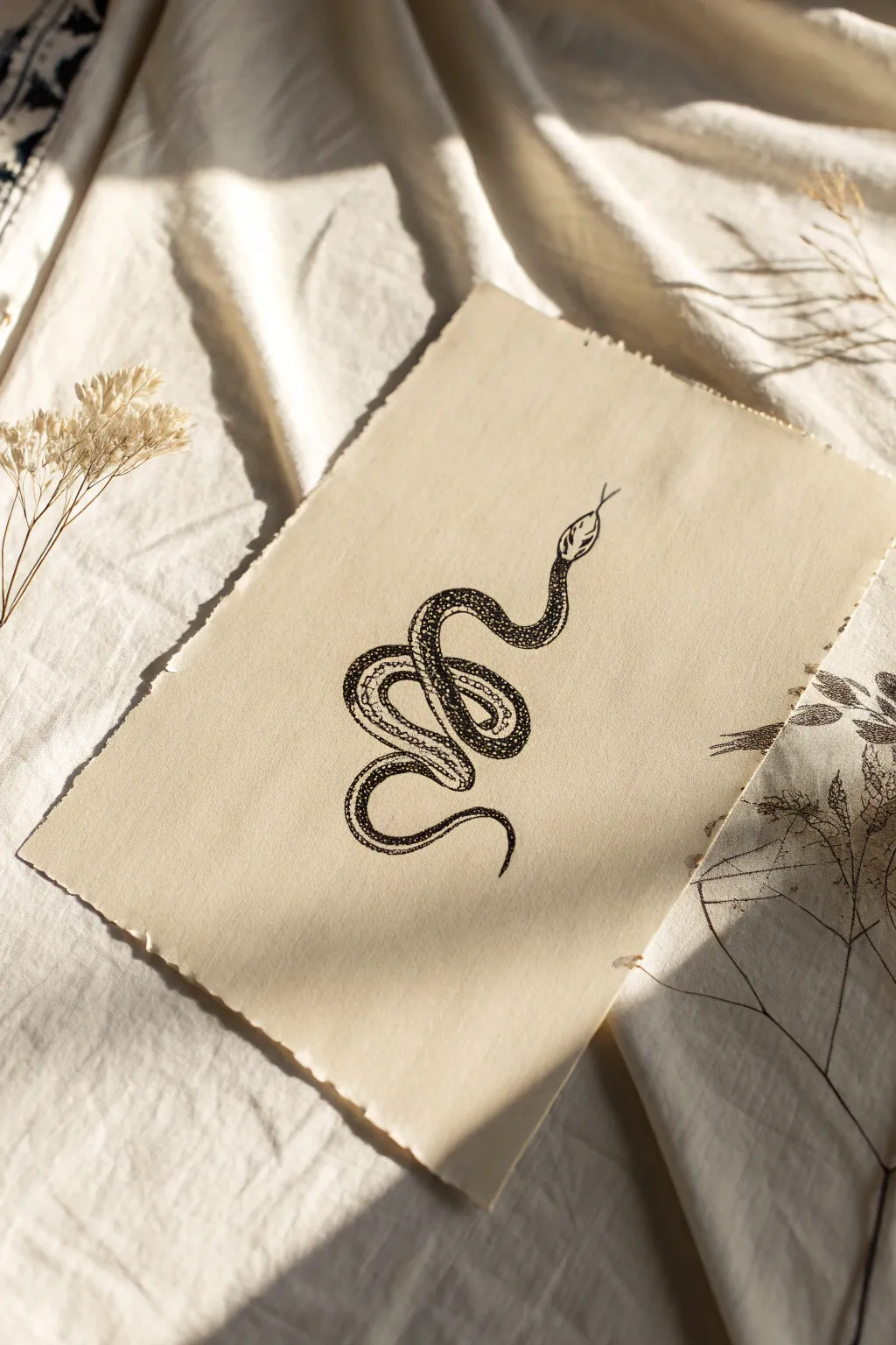 Minimal snake coil tattoo sketch: bold S-curve linework with a hint of scales, for men.