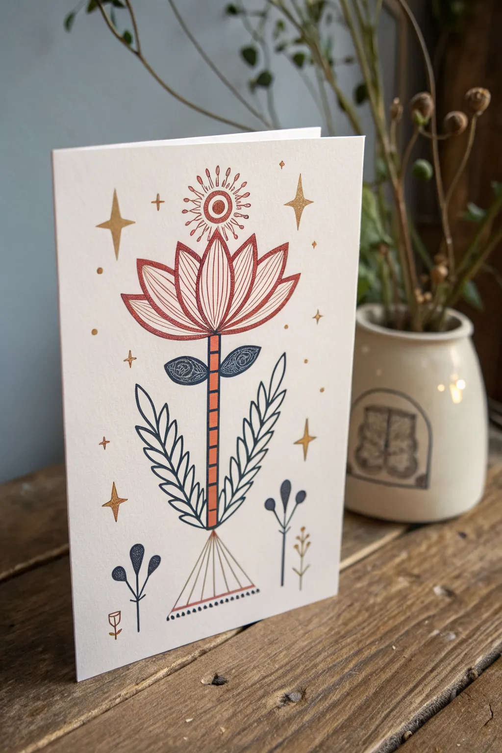 Easy Egyptian lotus and papyrus motif in minimalist boho style, perfect for simple sketch ideas.