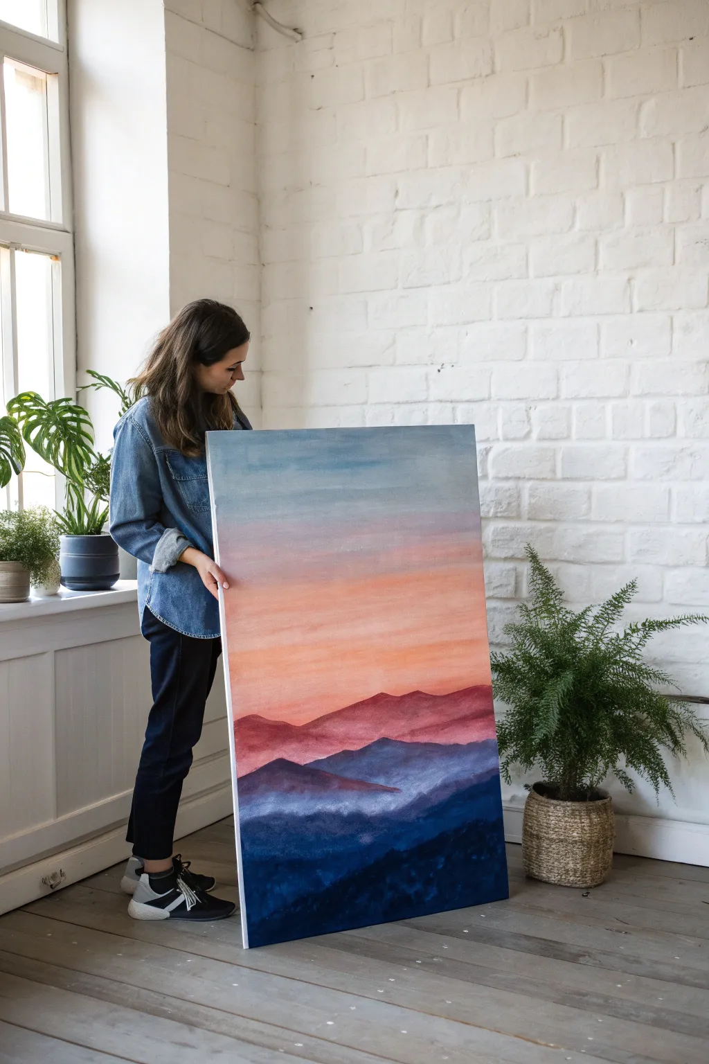 Dreamy gradient sky canvas with couple silhouette, perfect for engagement party guest signatures.