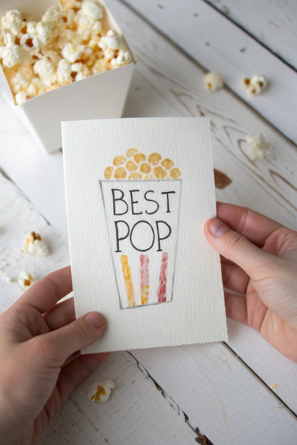 Finger painting Fathers Day card idea: Best Pop popcorn bucket with cute fingerprint kernels