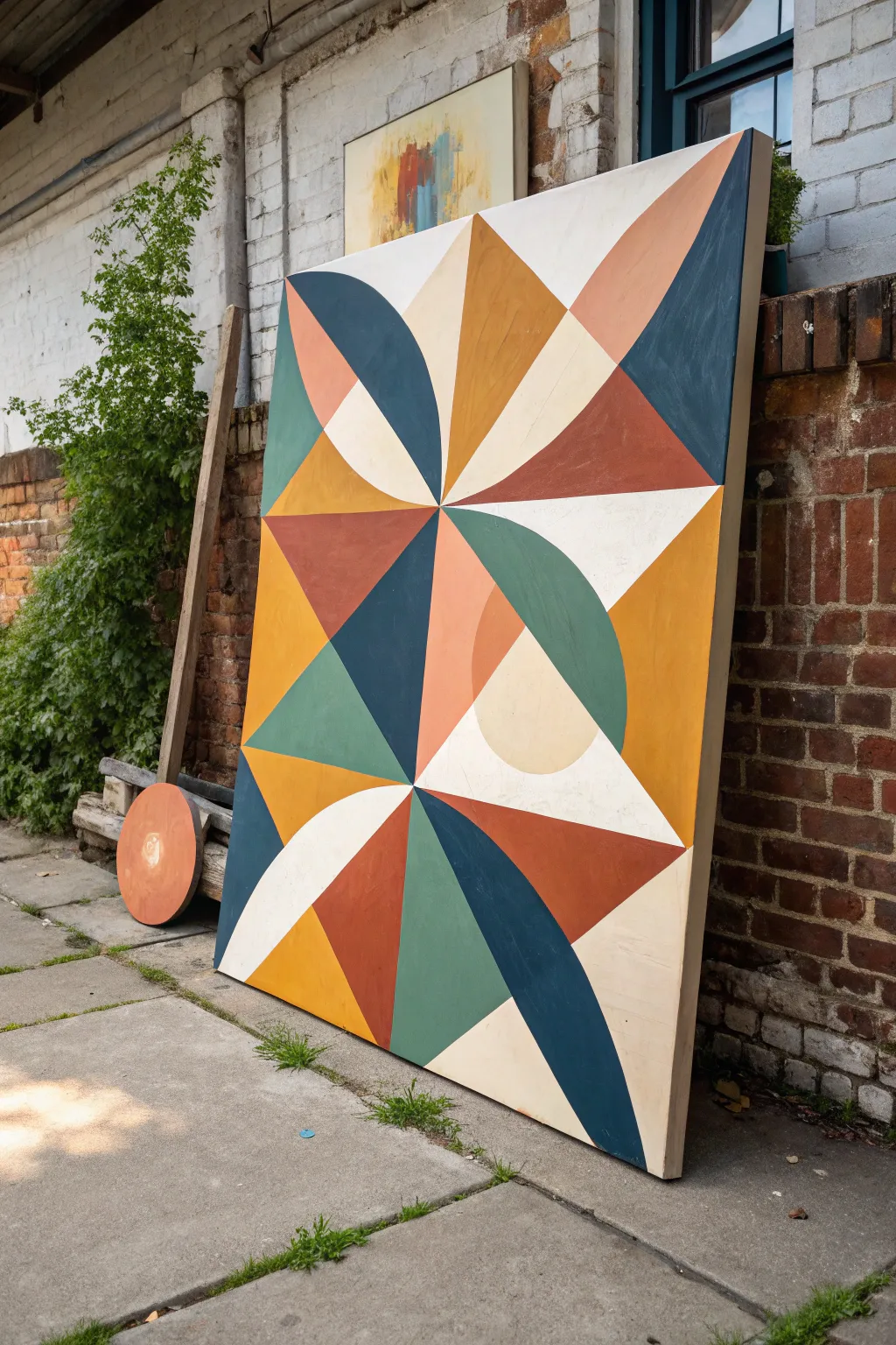 Bold geometric abstraction in warm boho hues, clean Scandinavian lines, and tactile texture