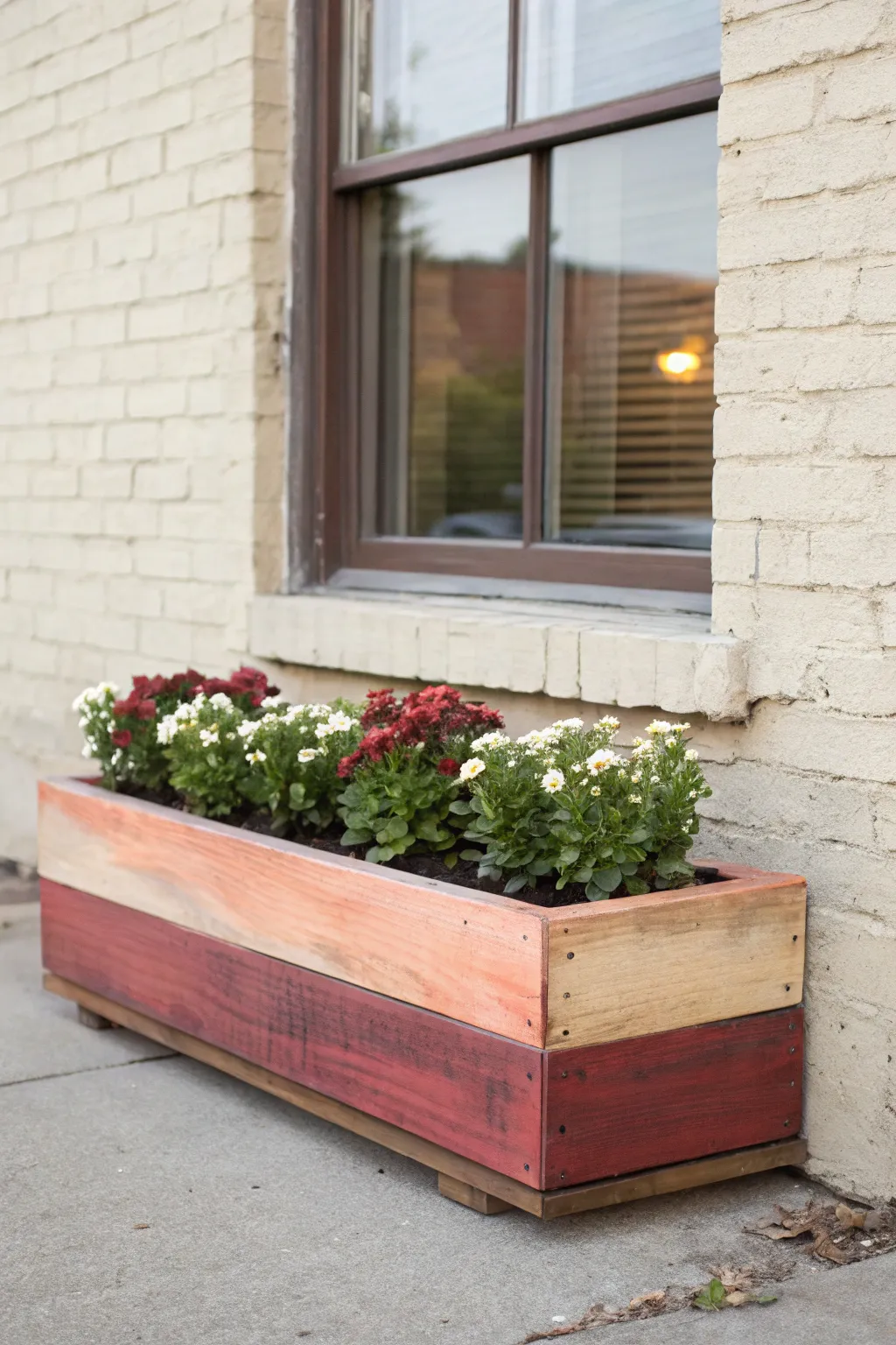 Ombre-painted window box fading from bold to blush, paired with simple repeating blooms.