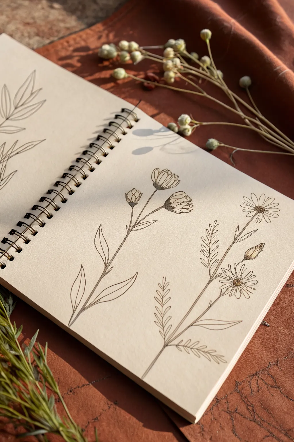 Minimal bud and leaf doodles: an easy botanical study page for calm, beautiful flower sketches