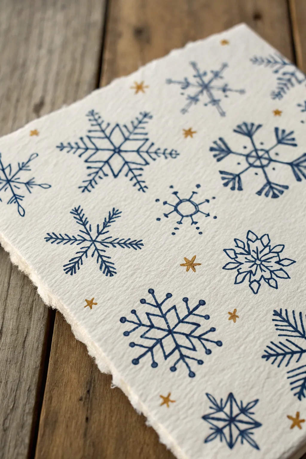 Easy snowflake variations: simple cross bases, finished with chevron tips and dots.