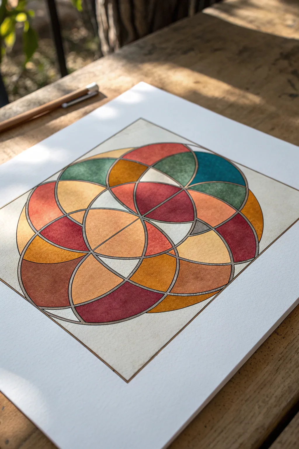 DIY geometric art: overlapping translucent shapes that glow with stained-glass color mixes.