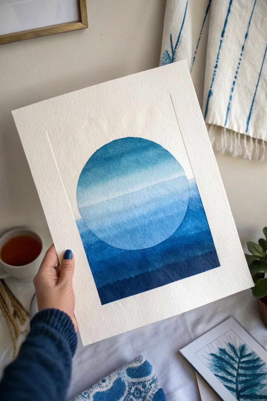 Monochrome blue value gradient with a crisp central circle, minimalist and boldly modern.