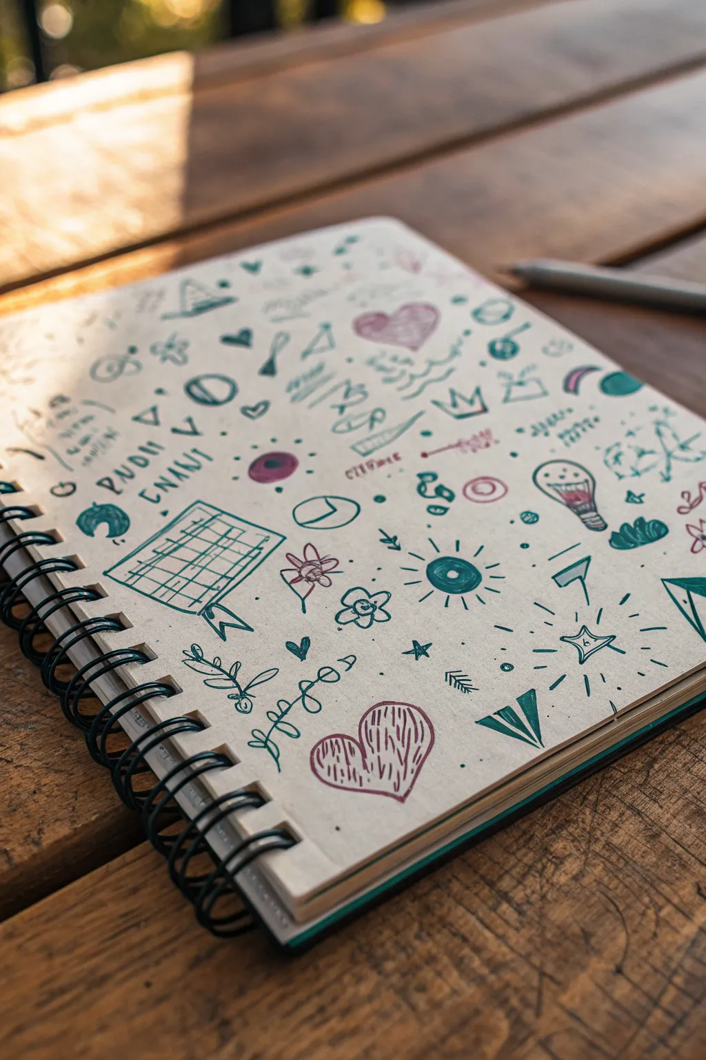 Edge-to-edge doodle chaos on a stained page with bold color pops for grunge journal energy