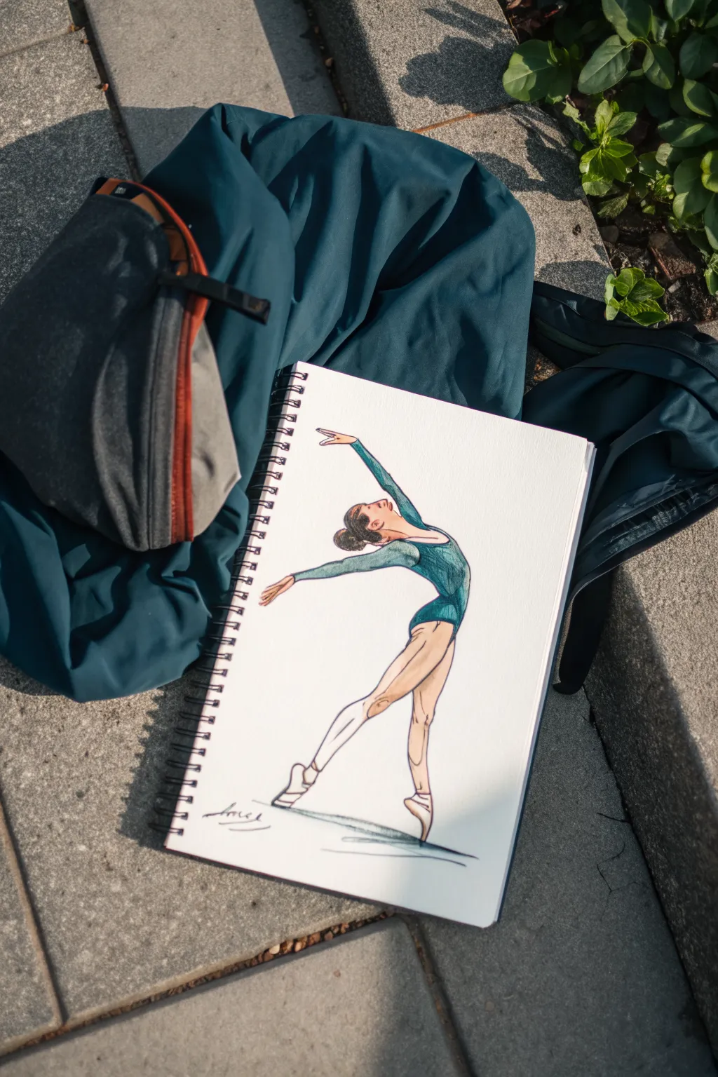 Leotard stretch highlights: minimalist gymnast bend sketch with bold color and soft shading