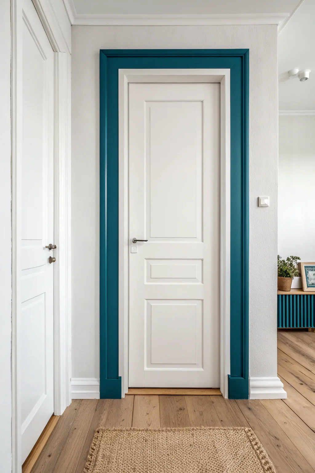Painted border that extends past the door frame for an instant custom, architectural pop of color.