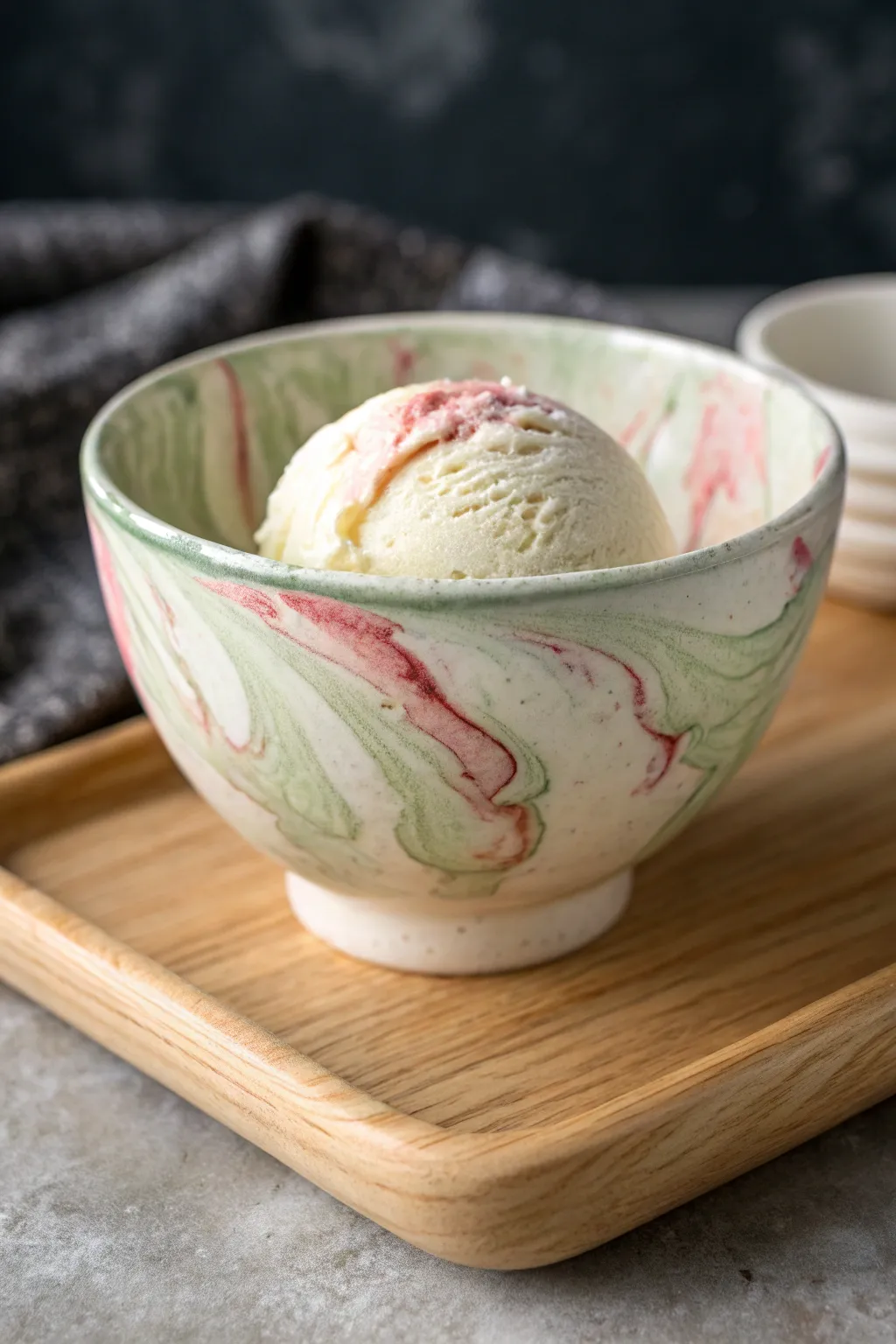 Gelato-style marbling in blush, pistachio, and cream makes this bowl a bold minimalist beauty.