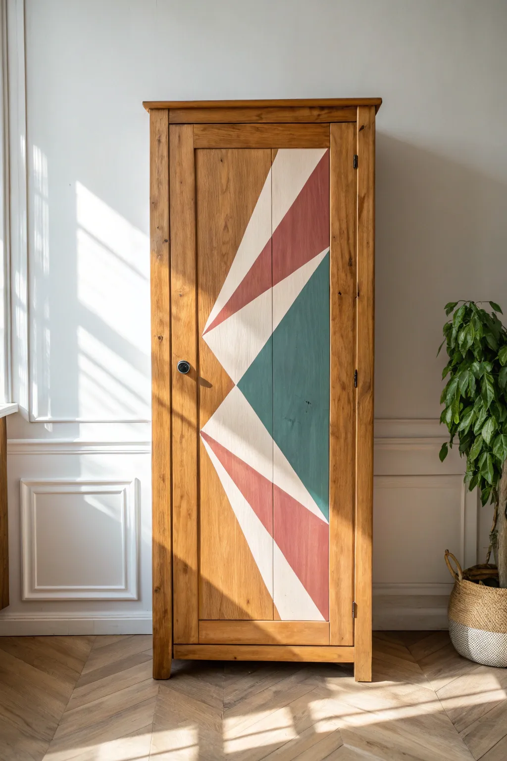 Triángulos con cinta de pintor: idea fácil para dar vida a tus muebles de madera