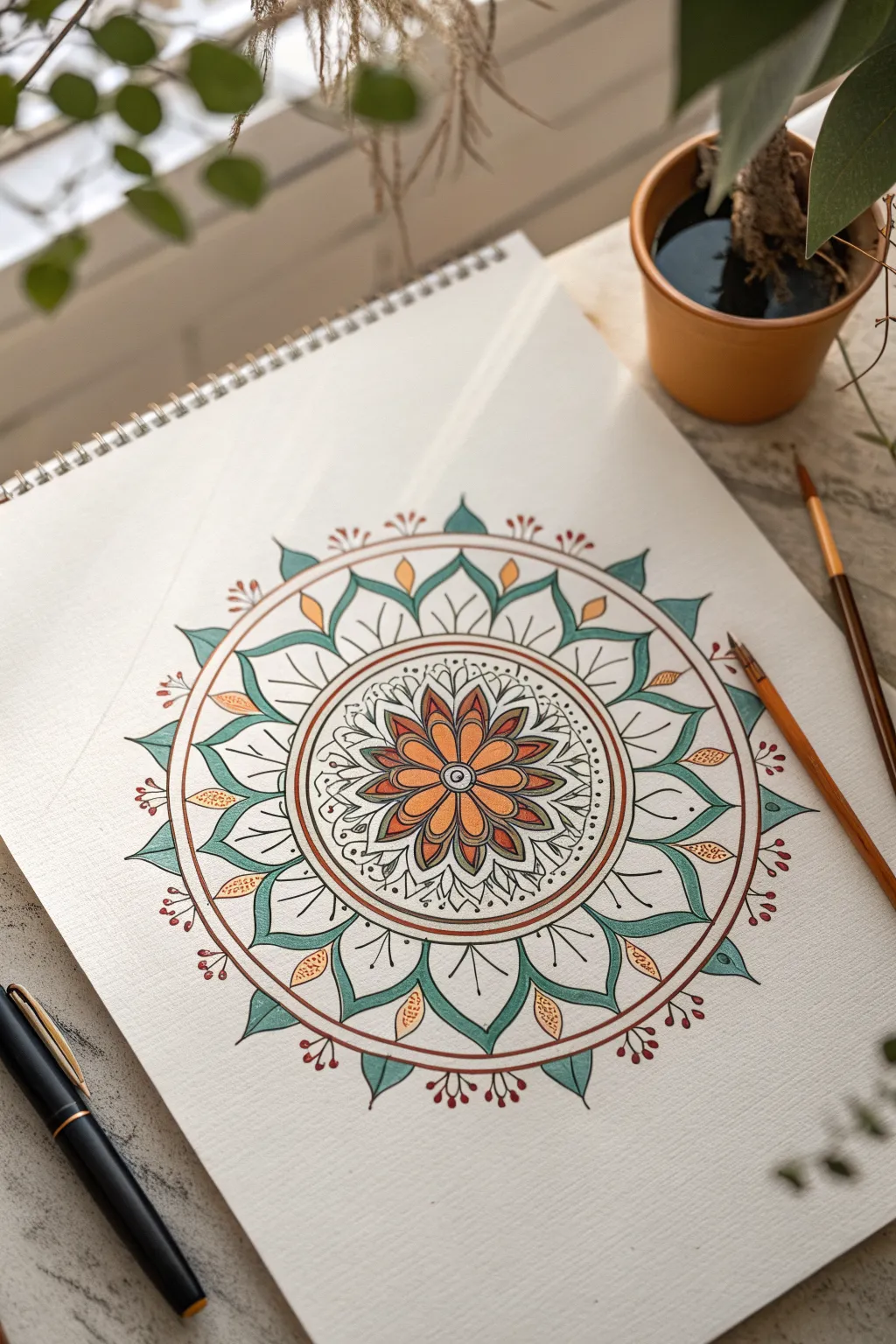 Floral geometry mandala idea with bold dark contrast, clean lines, and a minimalist boho vibe