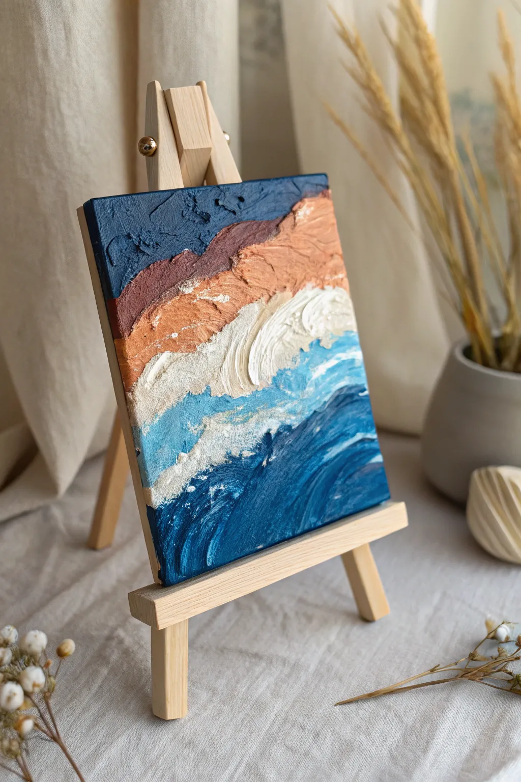 Textured palette-knife landscape close-up: bold color ridges and luminous impasto detail.