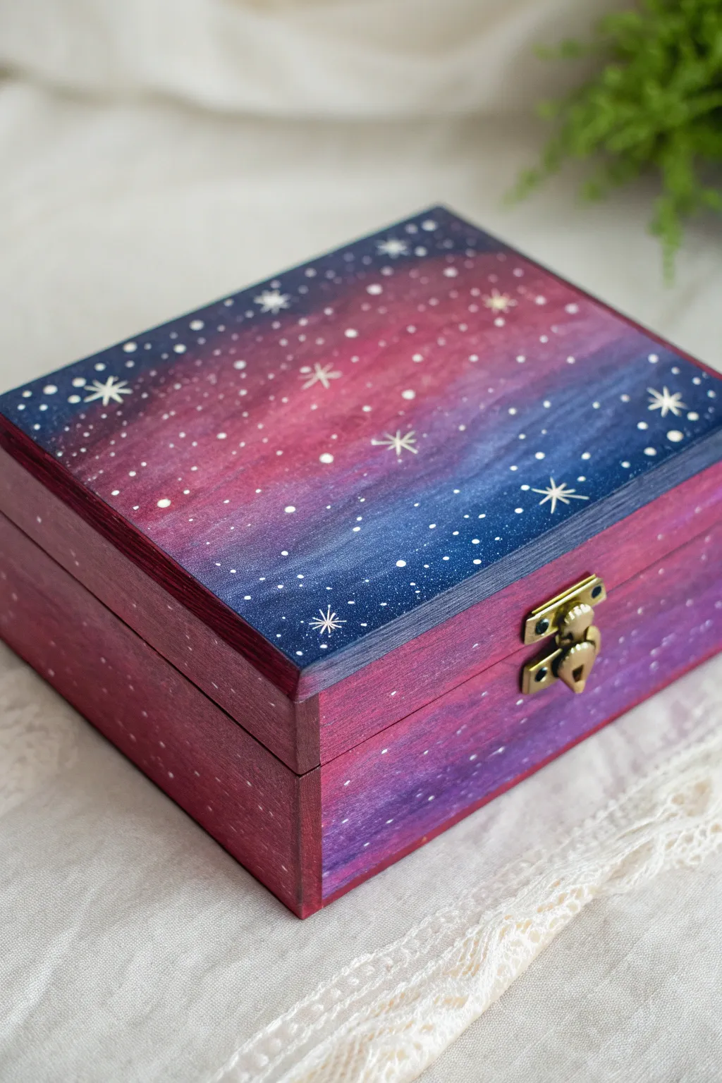 Galaxy sponge-blend lid in purples, blues, and pinks with delicate white star flicks