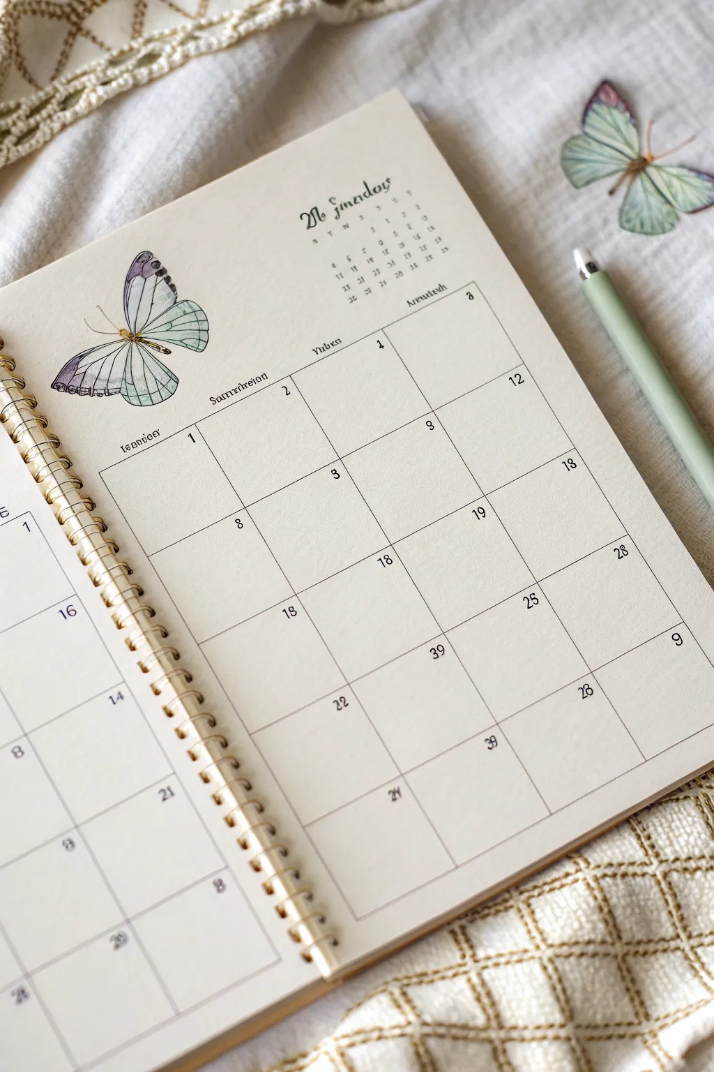 Minimal May calendar drawing with airy butterflies and dotted trails for a fresh spring spread