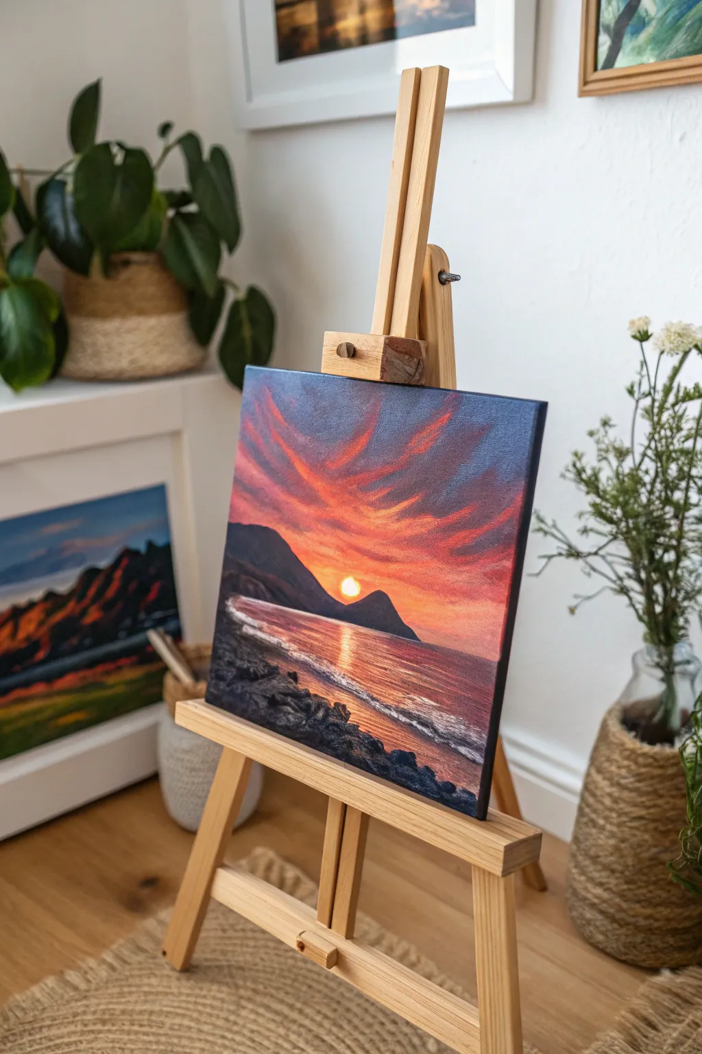Hand-painted sunrise landscape memorial canvas that honors a favorite place with calm, bold color