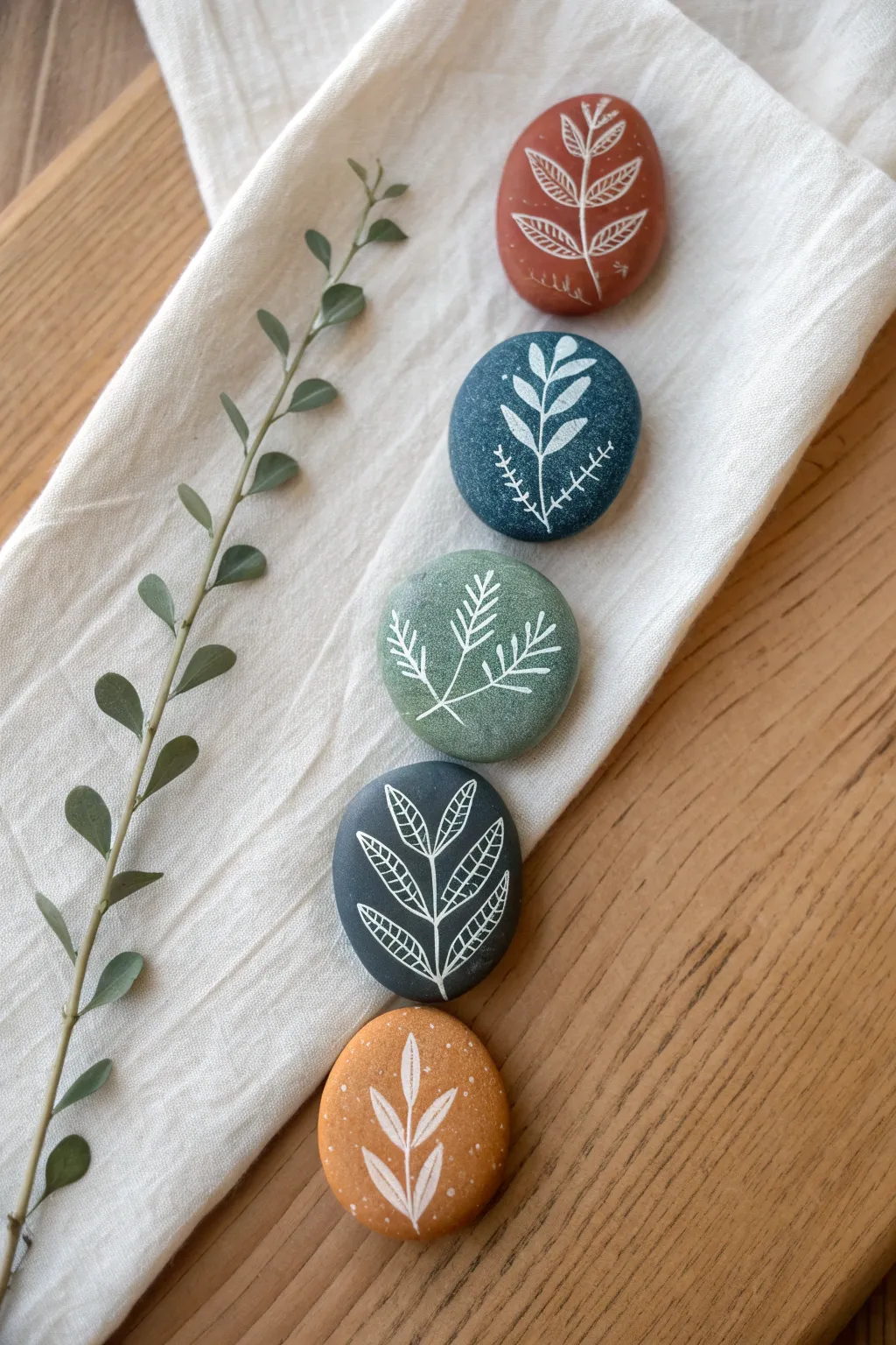 Matching memorial rocks in a coordinated family set, minimalist boho palette and clean detail.