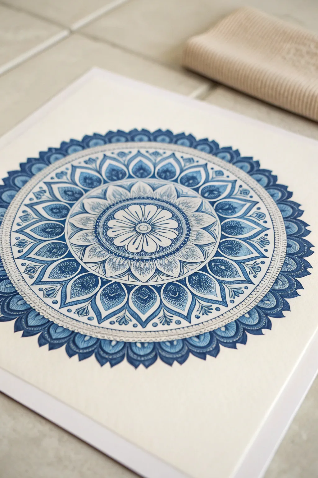 Monochrome mandala with soothing value rhythm, bold contrast, and minimalist Scandinavian calm