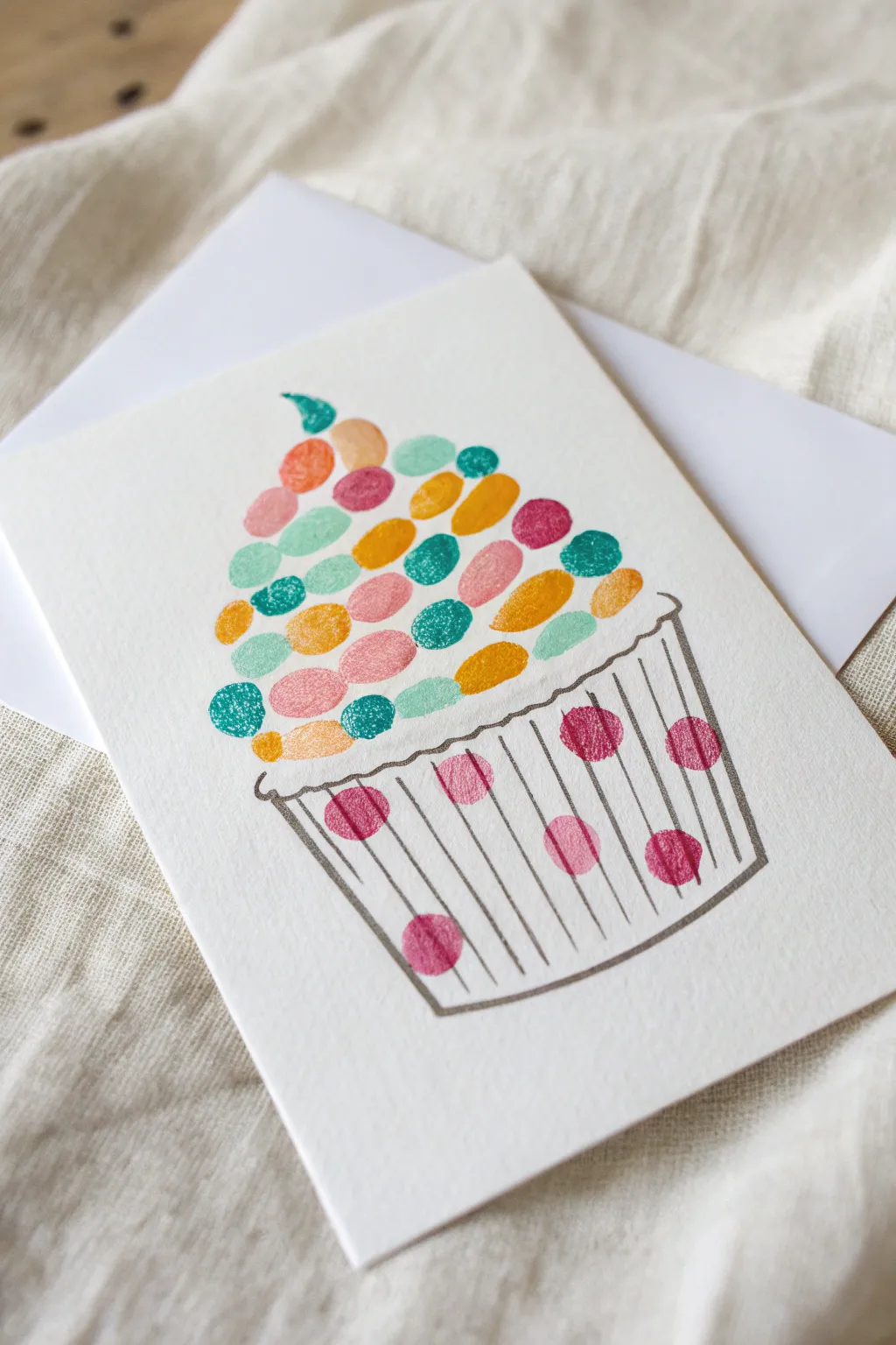 Sweet cupcake fingerprint sprinkles card, bright and playful for a Mother’s Day surprise