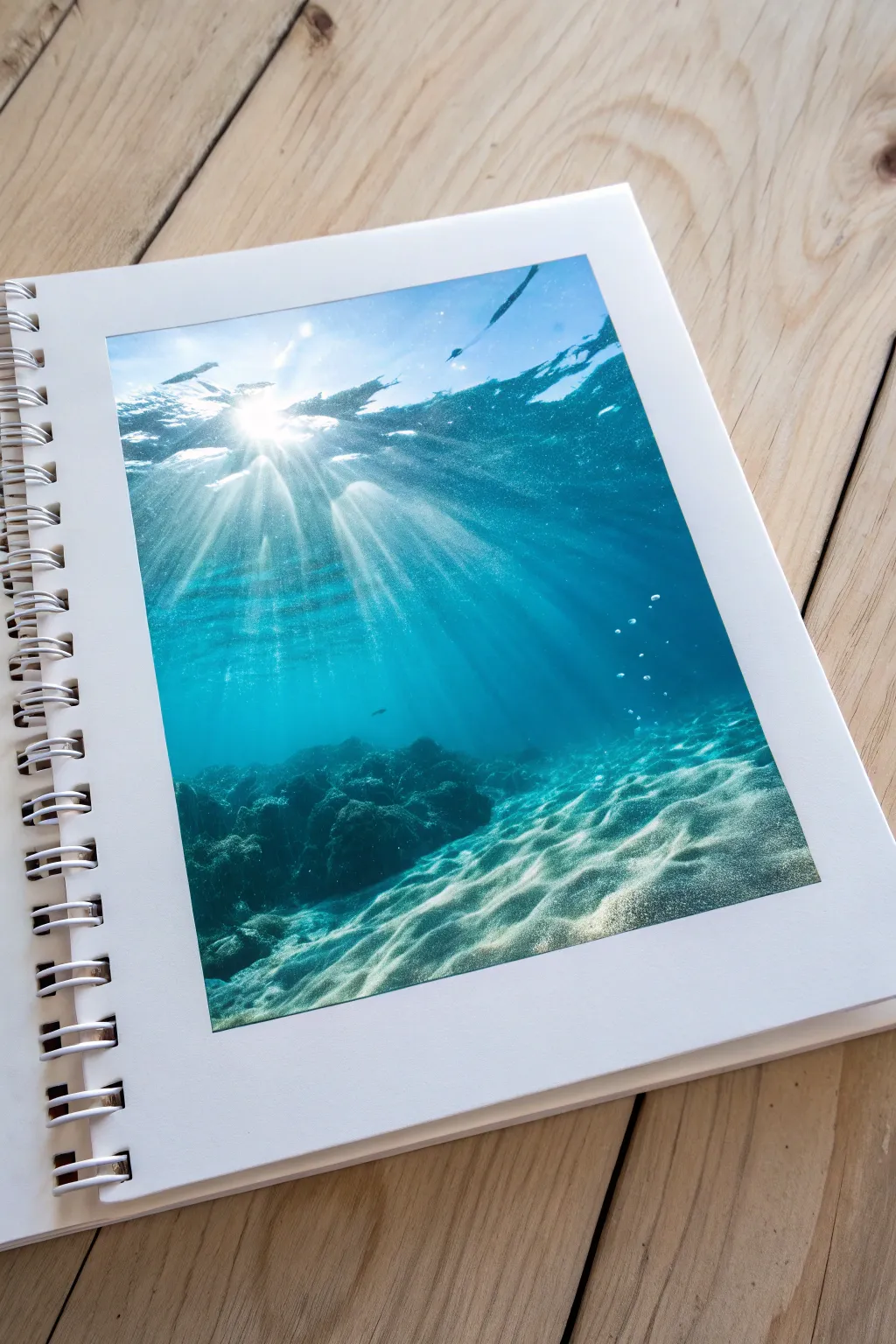 Underwater sun rays drawing inspiration: bold blues, bright beams, and dreamy floating particles
