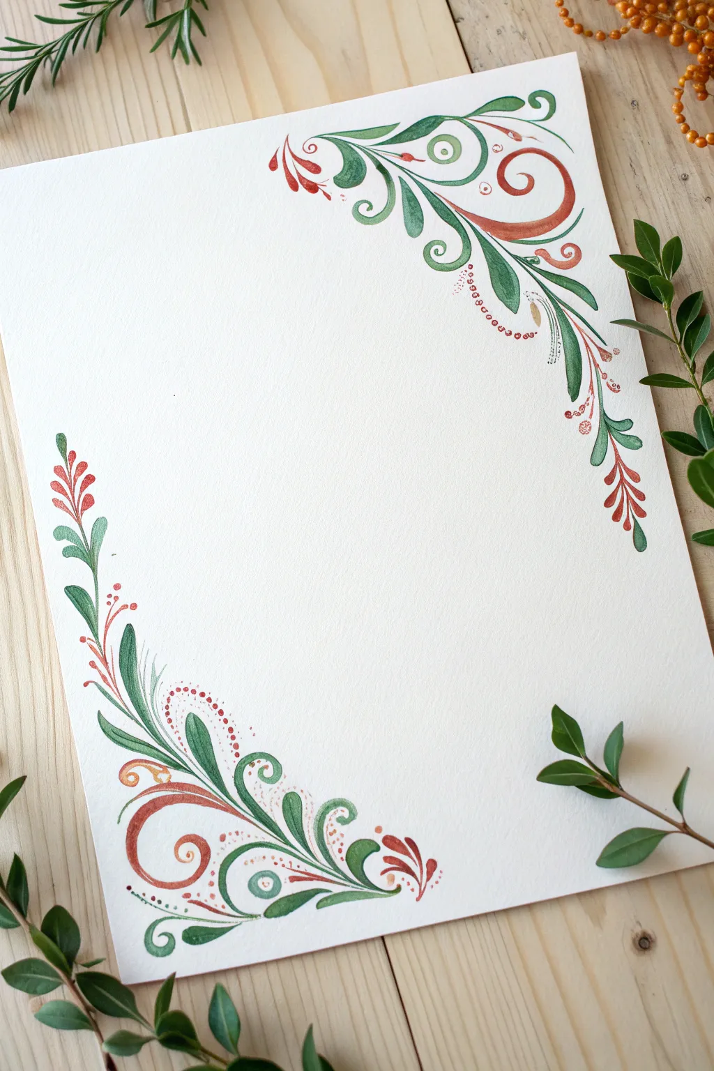 Curly one-stroke vine border with bold leaves and elegant scrolls, minimal yet boho