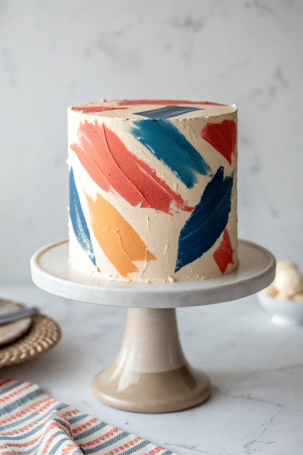 Abstract color-block paint cake with bold modern strokes, minimal styling, and artisan texture