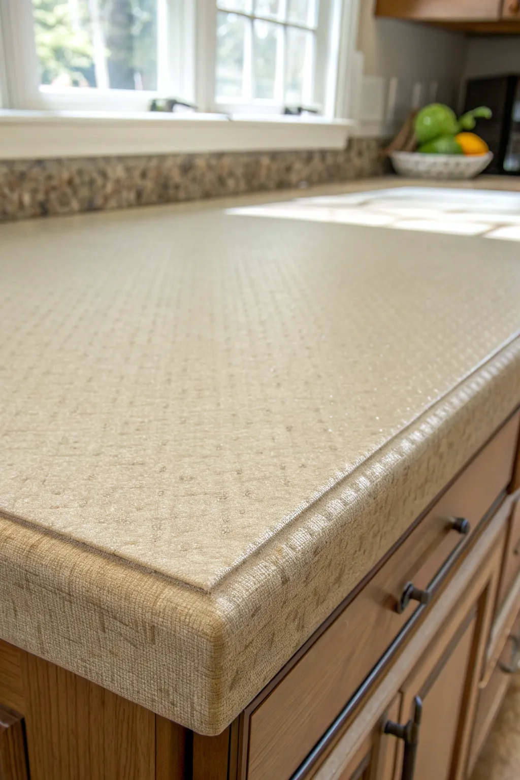 Soft linen-look countertop paint: sponged texture in two tones for a calm, elevated finish