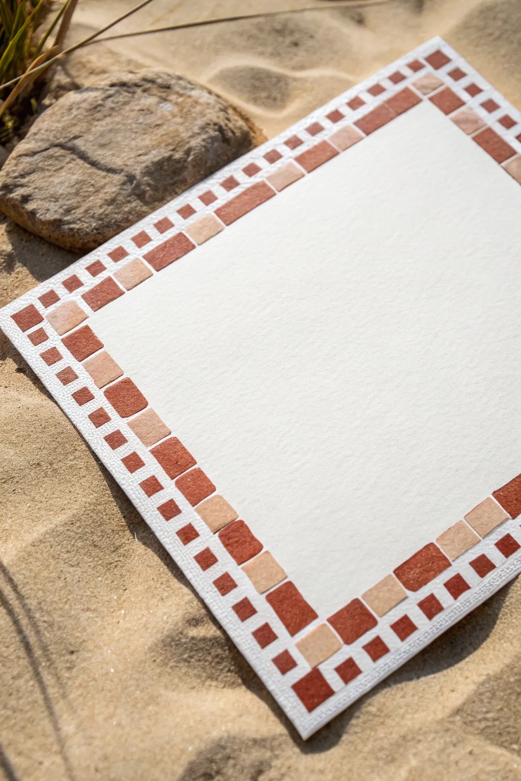 Modern grid mini-block border in two bold hues, clean and minimal with a handcrafted touch