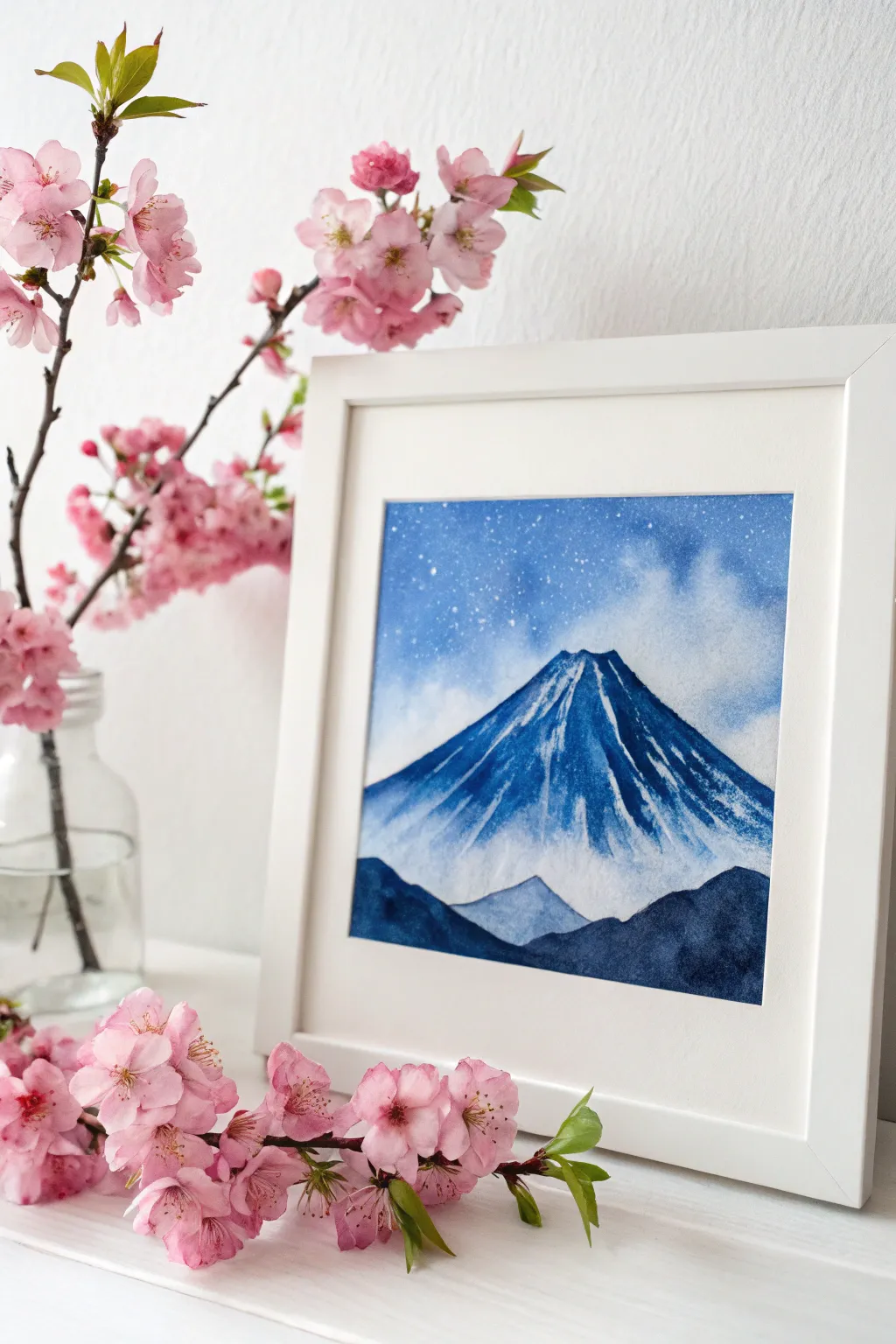 Capture the contrast of spring with this dreamy mountain and cherry blossom painting idea.