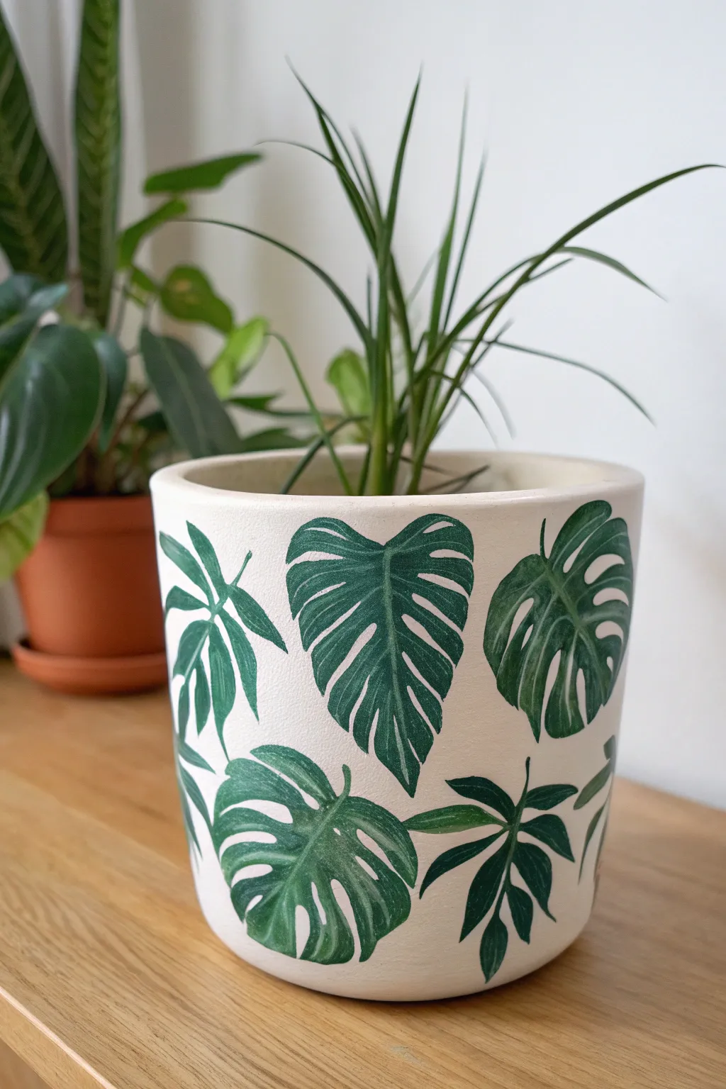 Transform plain ceramics into a green oasis with this lush hand-painted leafy design. 🌿