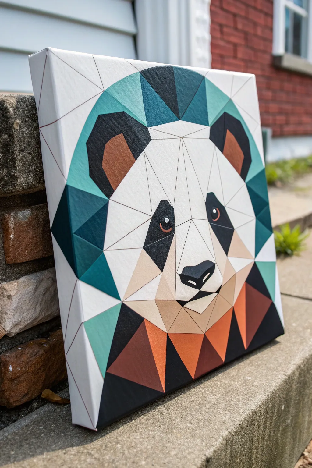 Geometric panda in bold flat shapes with crisp lines and modern Scandinavian-boho contrast
