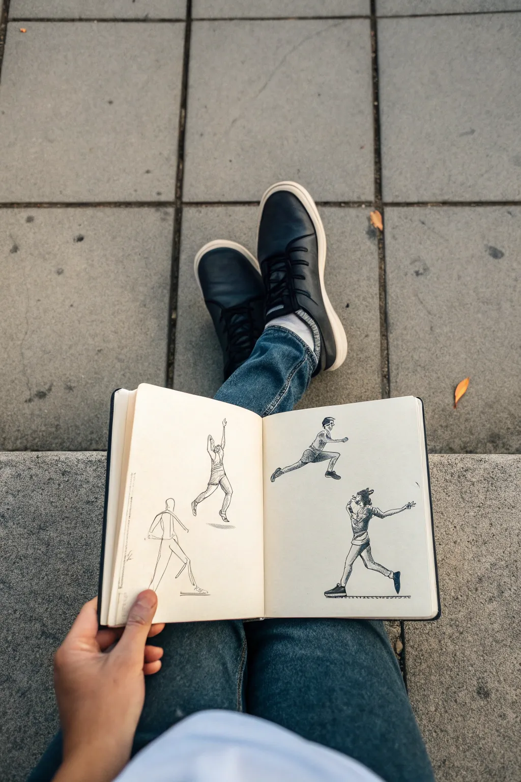 Dynamic action pose sketches: run, jump, reach with motion arcs for clear movement