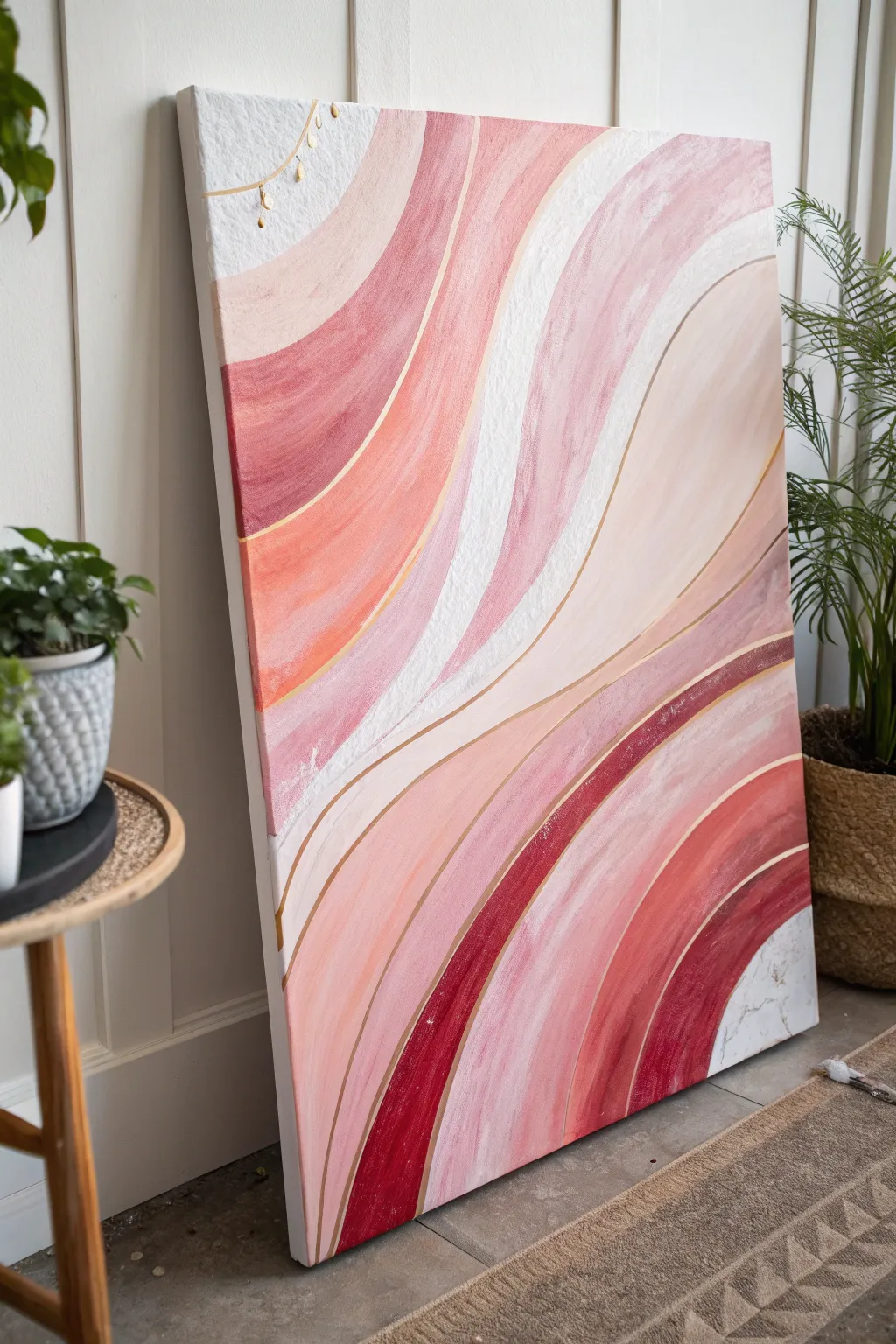 Layered pink wave strokes for a simple modern canvas painting with a soft boho vibe.
