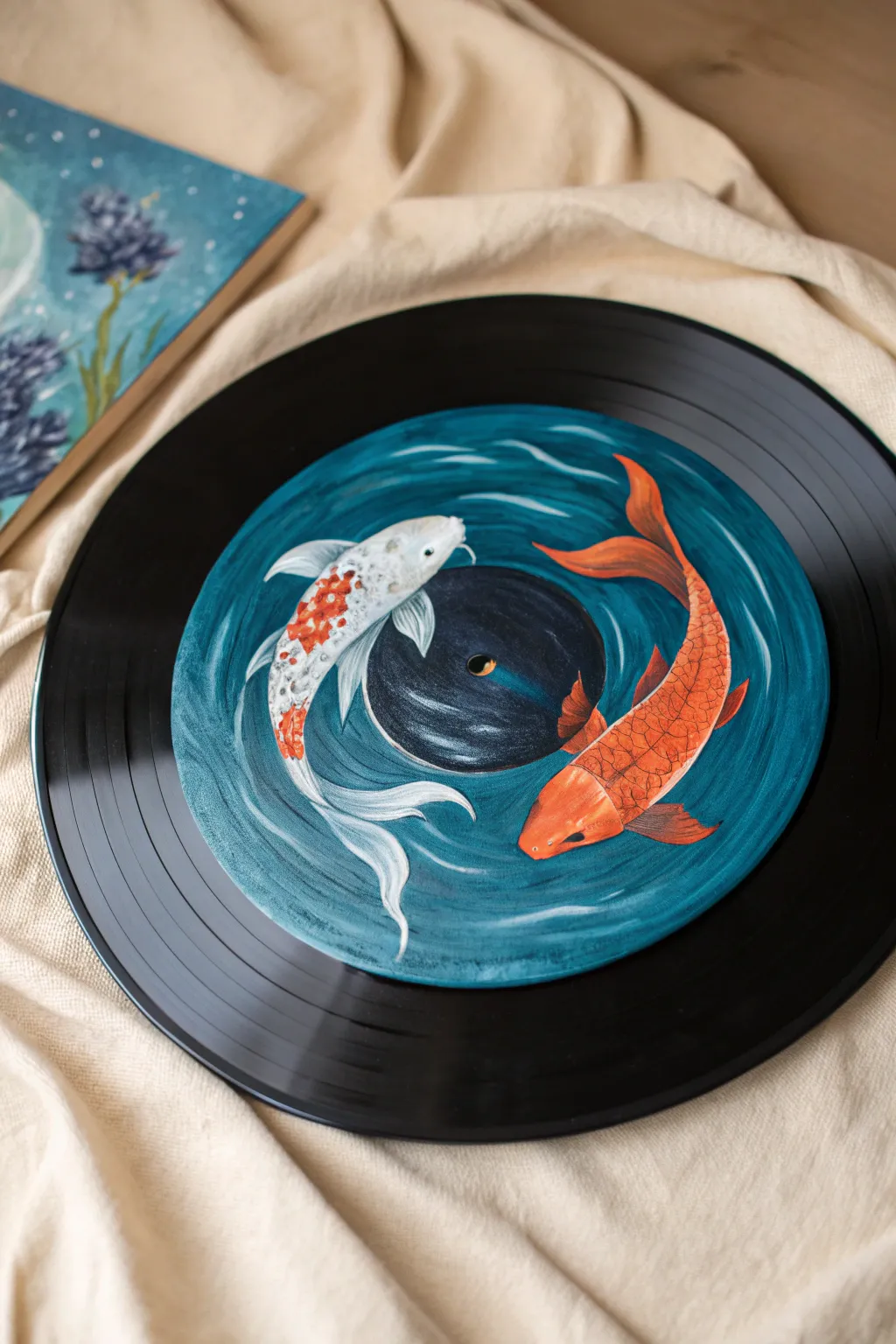Find your balance with this stunning Yin Yang Koi fish painted record idea. Purely harmonious.