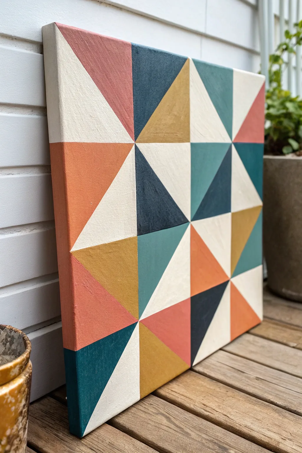 Geometric tape blocks on a rectangle canvas, bold colors with subtle metallic glow and clean edges.