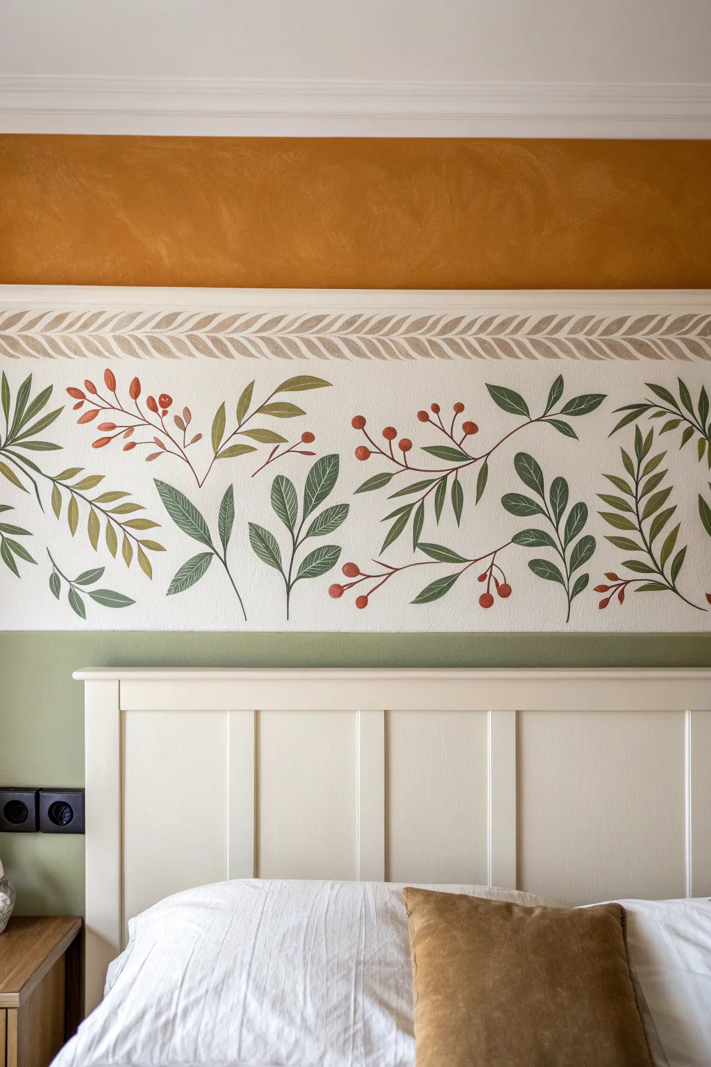 Freshen your room with a simple leafy border: bold green on warm white for calm contrast.