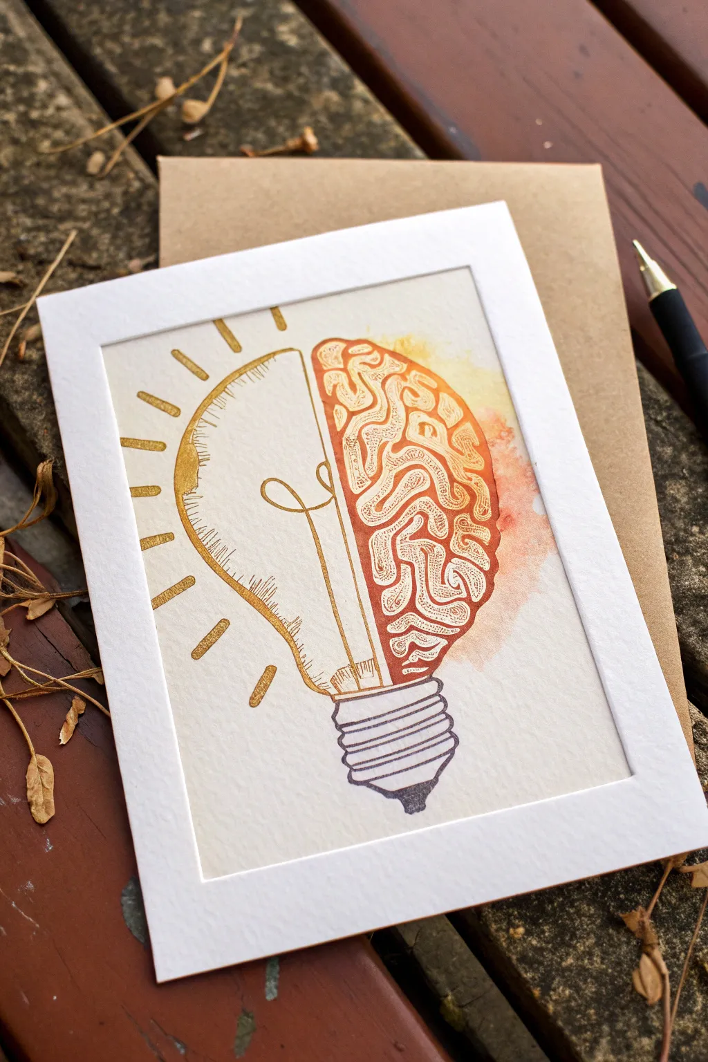 Warm idea tones meet cool logic tones in a bold split lightbulb and brain science drawing
