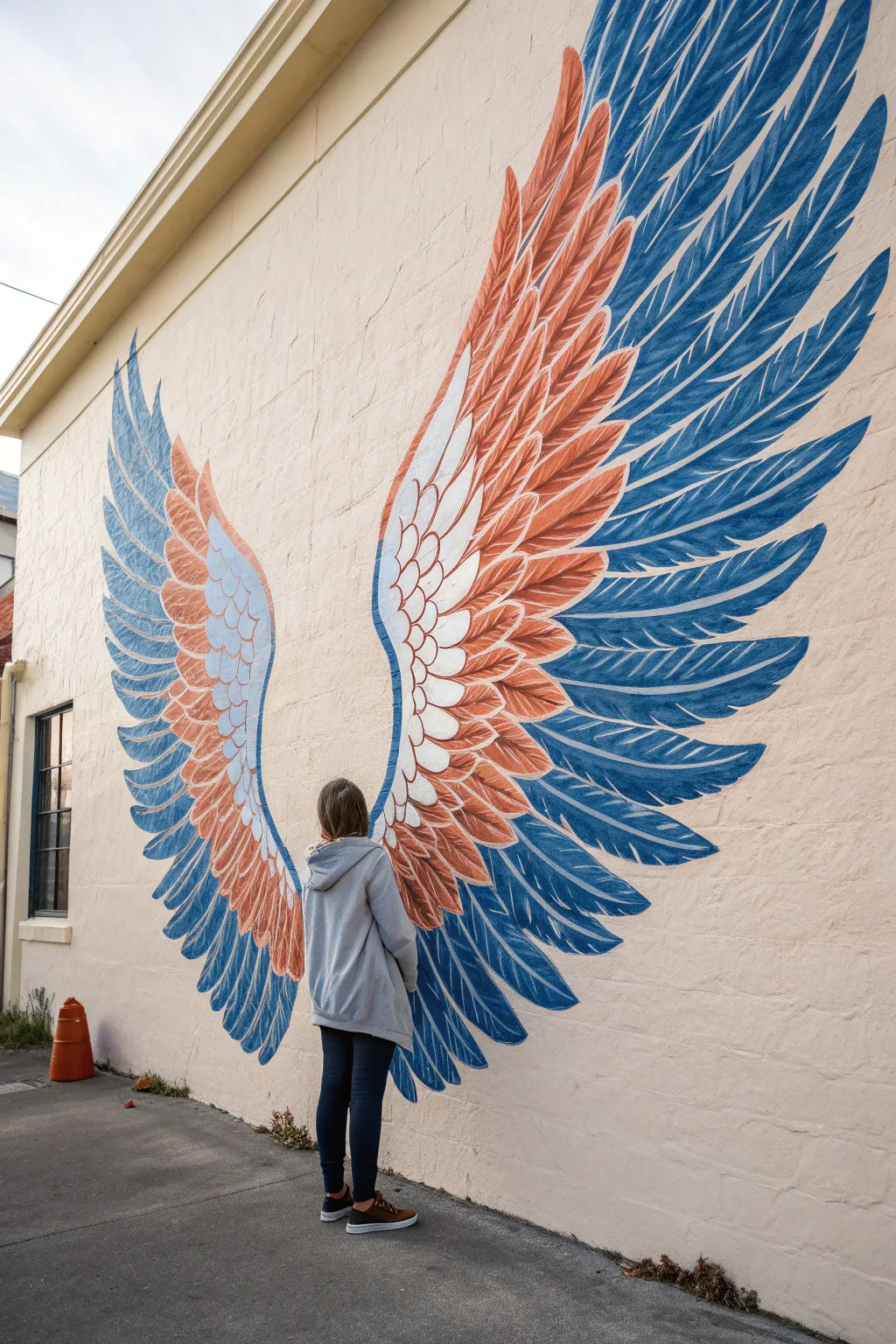 Wing mural photo spot for senior pics, minimalist boho style with bold color and clean contrast