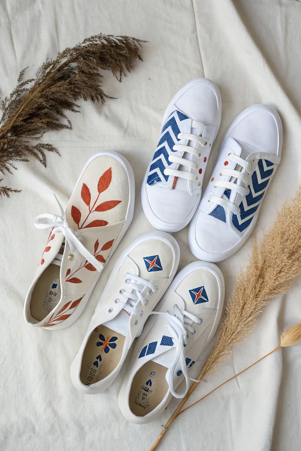 Matching mirrored art vs a storytelling duo—two shoe-pair design ideas in one clean layout.