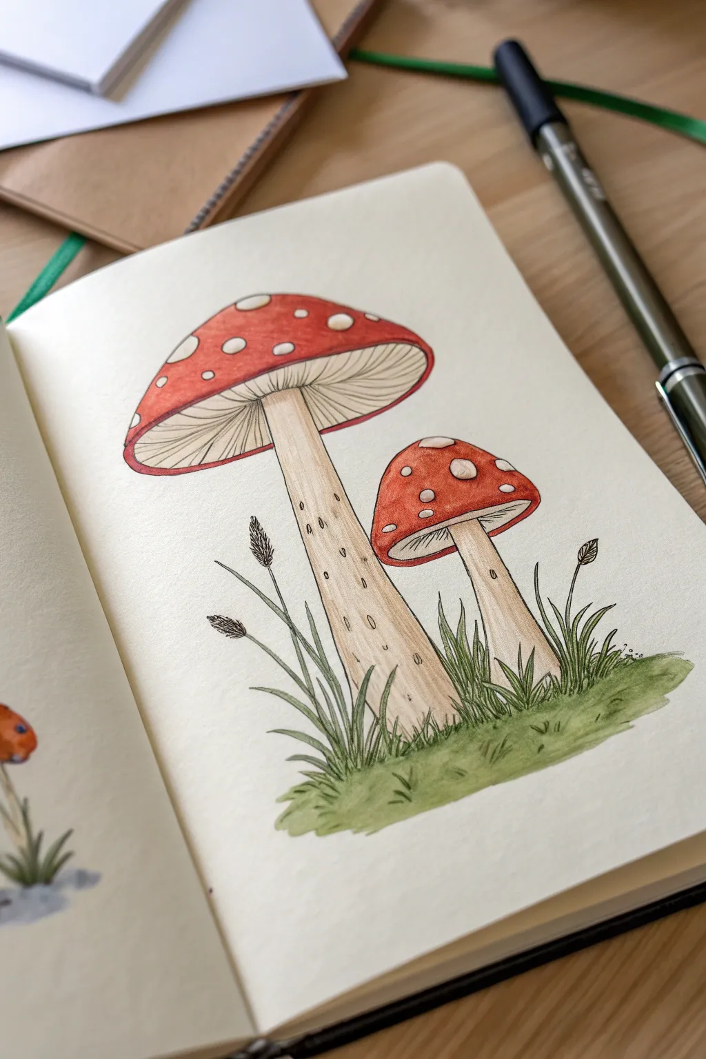 Cute mushroom duo drawing idea: bold, simple shapes with tiny faces and a touch of boho charm