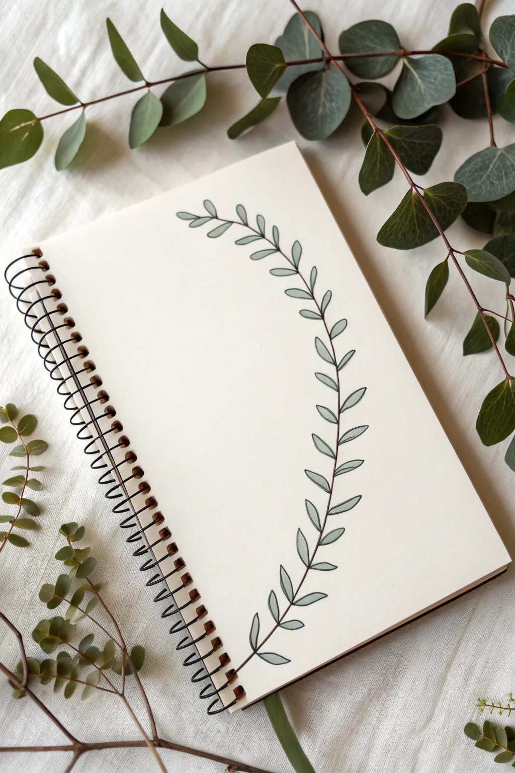 Leafy vine corner doodle for a clean sketchbook margin, simple lines with bold color contrast