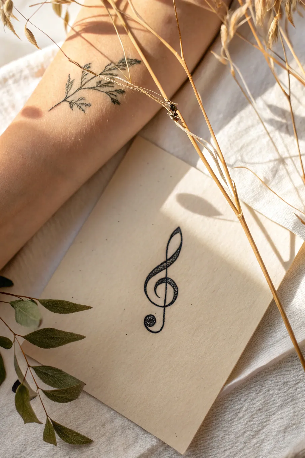 Minimal fine-line music note tattoo idea: crisp, elegant, and perfectly timeless.