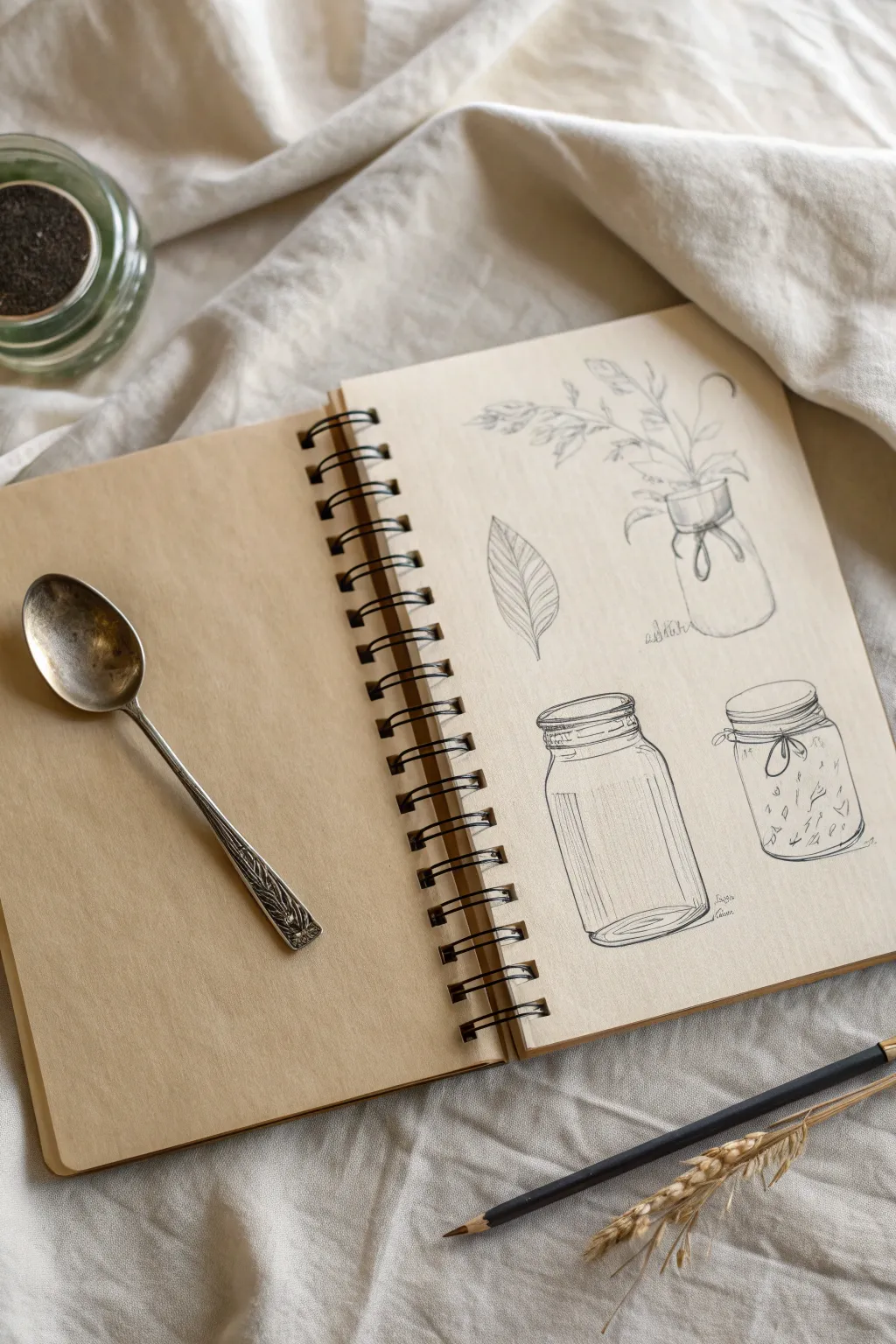 Study transparent shines with graphite and white ink highlights on a minimalist sketchbook page