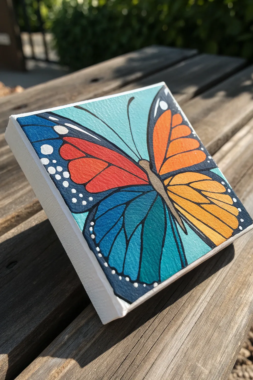 Bold butterfly wing color study on a mini canvas, delicate curves with striking contrast