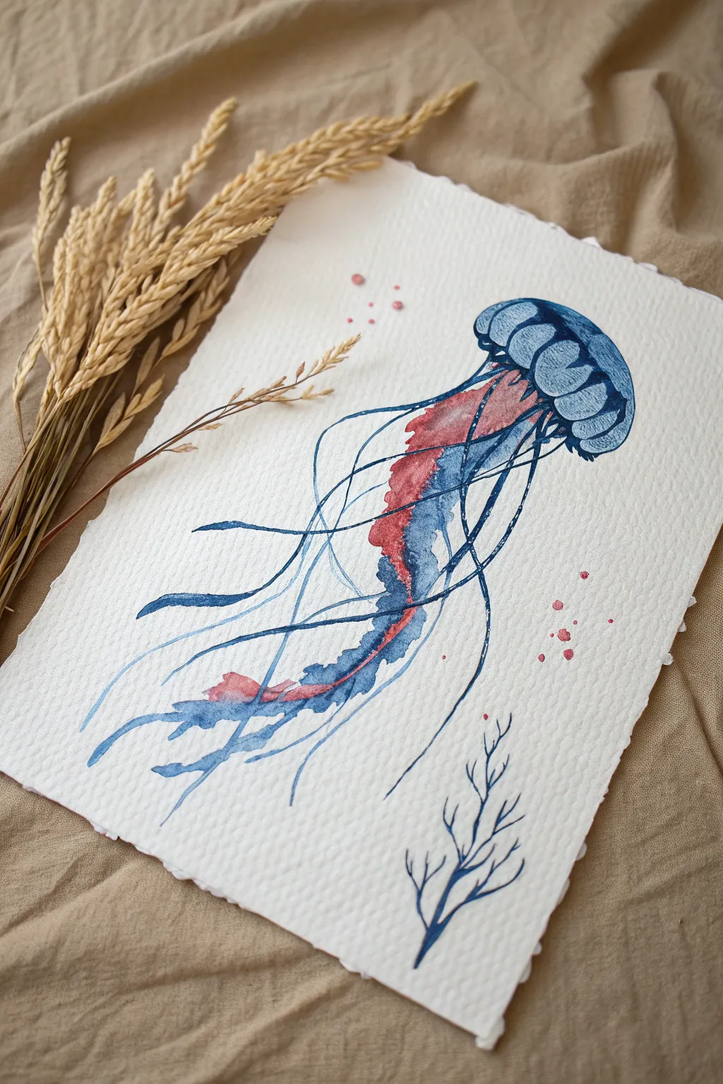 Straw-dragged ink spill becomes bold jellyfish tendrils in a minimal Scandinavian-boho style