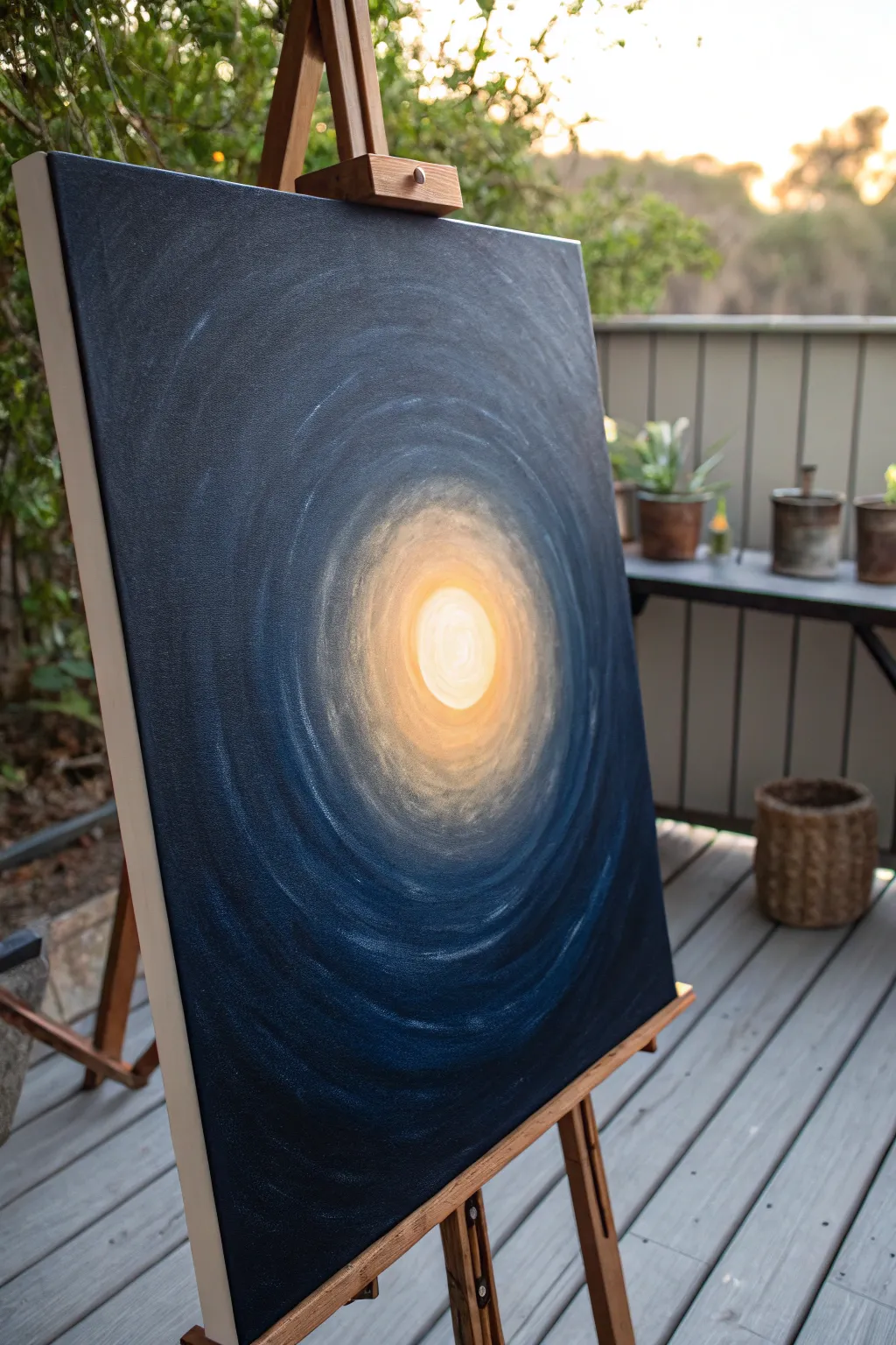 Minimal meditative void art with one glowing light source, bold contrast, calm Scandinavian boho mood