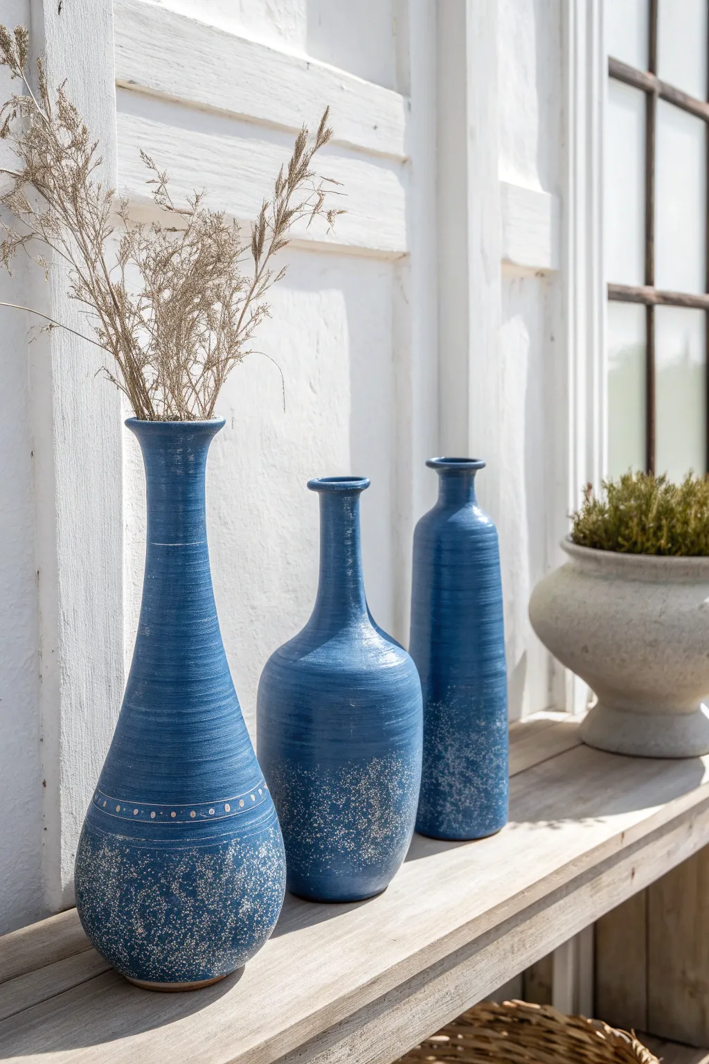 Three thrifted vases, one bold spray finish, instantly styled into a modern decor set.