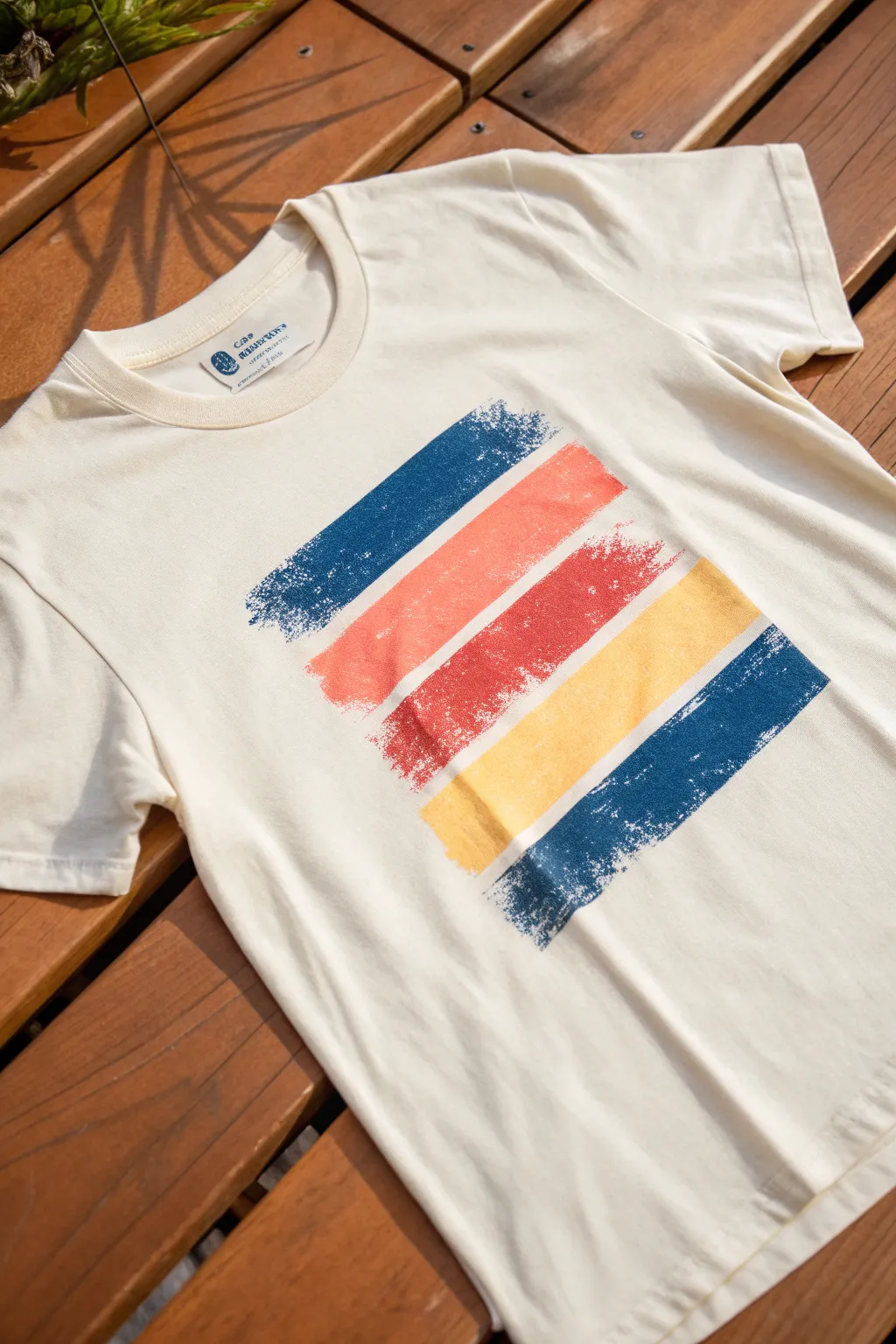 Layered stencil color pop on a minimal tee, crisp edges and a fun offset streetwear vibe.