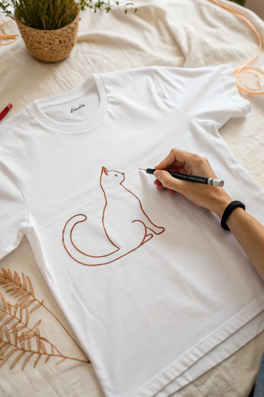 Minimal one line cat on a tee, drawn in seconds with a single continuous stroke.